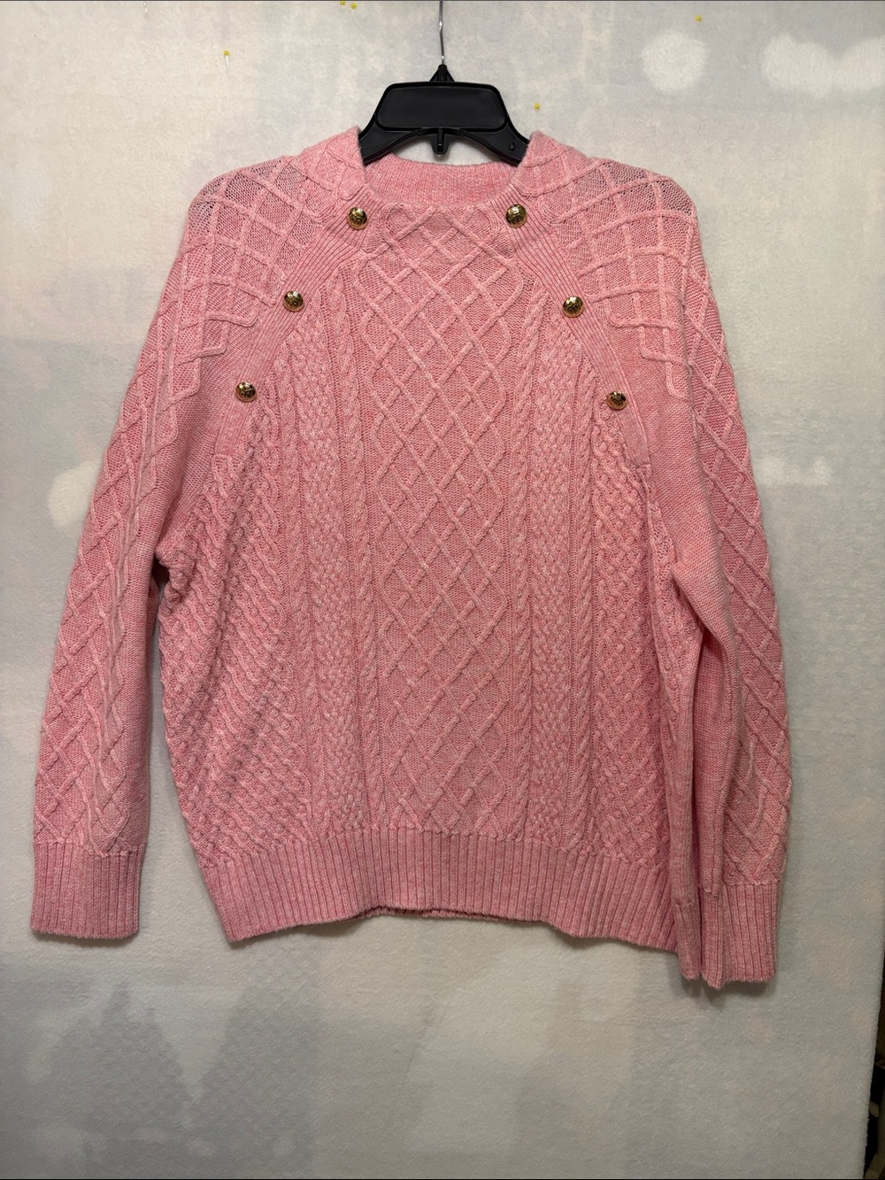 Talbots Women's NWT Pink Cable Knit Sweater with Button Detail size X-Large